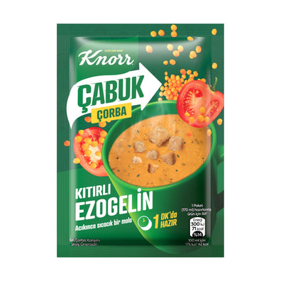 Knorr Instant Crunchy Ezogelin Soup 0.78 oz (22 G) package with green background and text